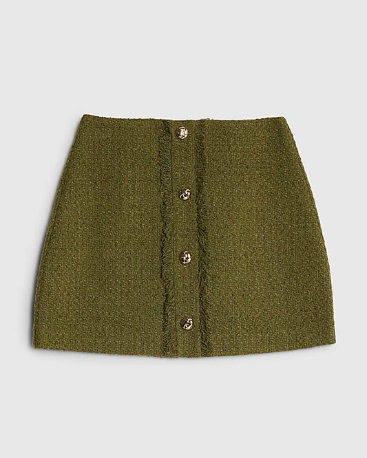 Green Boucle Button Front Mini Skirt | River Island