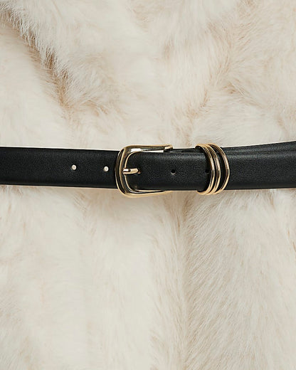 Cream Faux Fur Belted Mid Length Coat