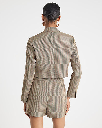 Brown Dogtooth Cropped Blazer