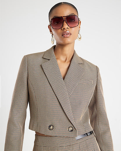 Brown Dogtooth Cropped Blazer