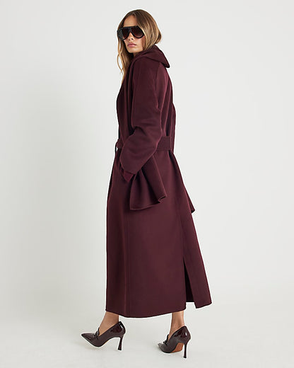 Red Handmade Wool Blend Scarf Coat