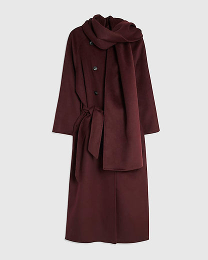 Red Handmade Wool Blend Scarf Coat