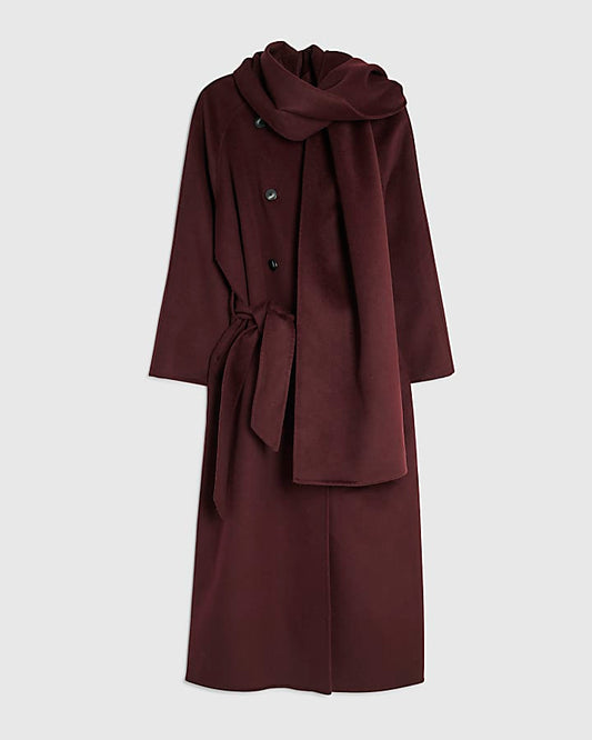Red Handmade Wool Blend Scarf Coat