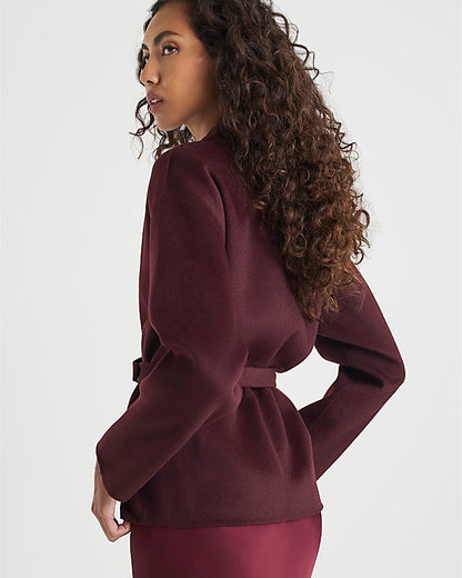 Red Handmade Wool Blend Short Belted Jacket