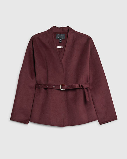 Red Handmade Wool Blend Short Belted Jacket