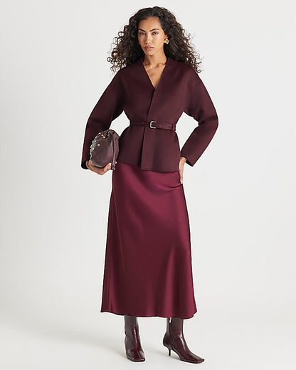 Red Handmade Wool Blend Short Belted Jacket