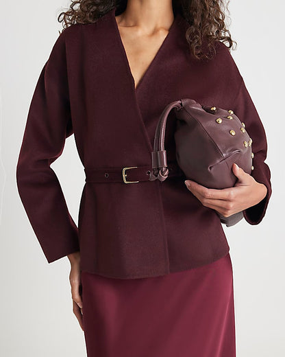 Red Handmade Wool Blend Short Belted Jacket