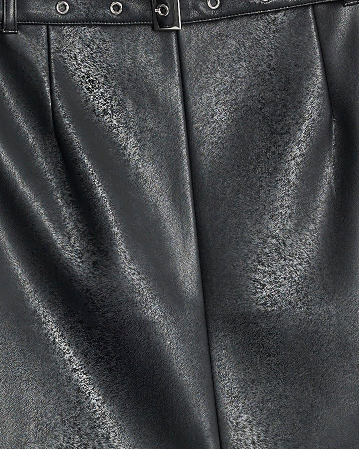 Faux Leather Belted Midi Skirt