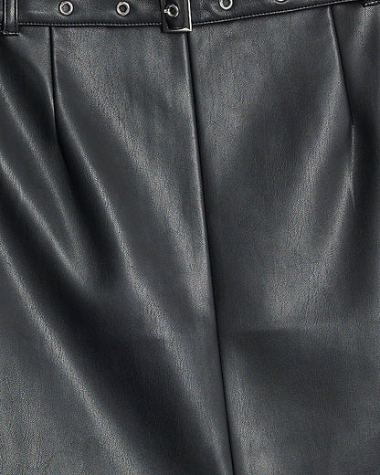 Faux Leather Belted Midi Skirt