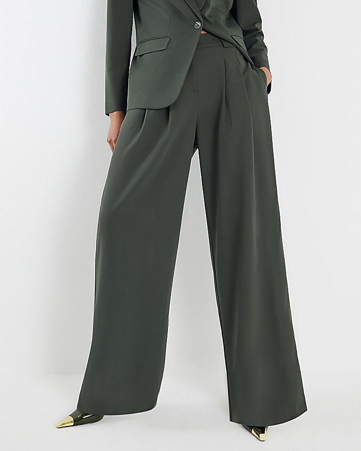 Green Wide Leg Tailored Trousers