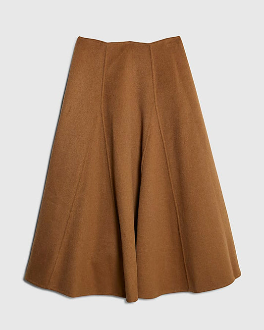Brown Premium Godet Wool Blend Midi Skirt