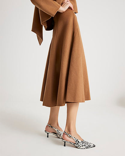 Brown Premium Godet Wool Blend Midi Skirt