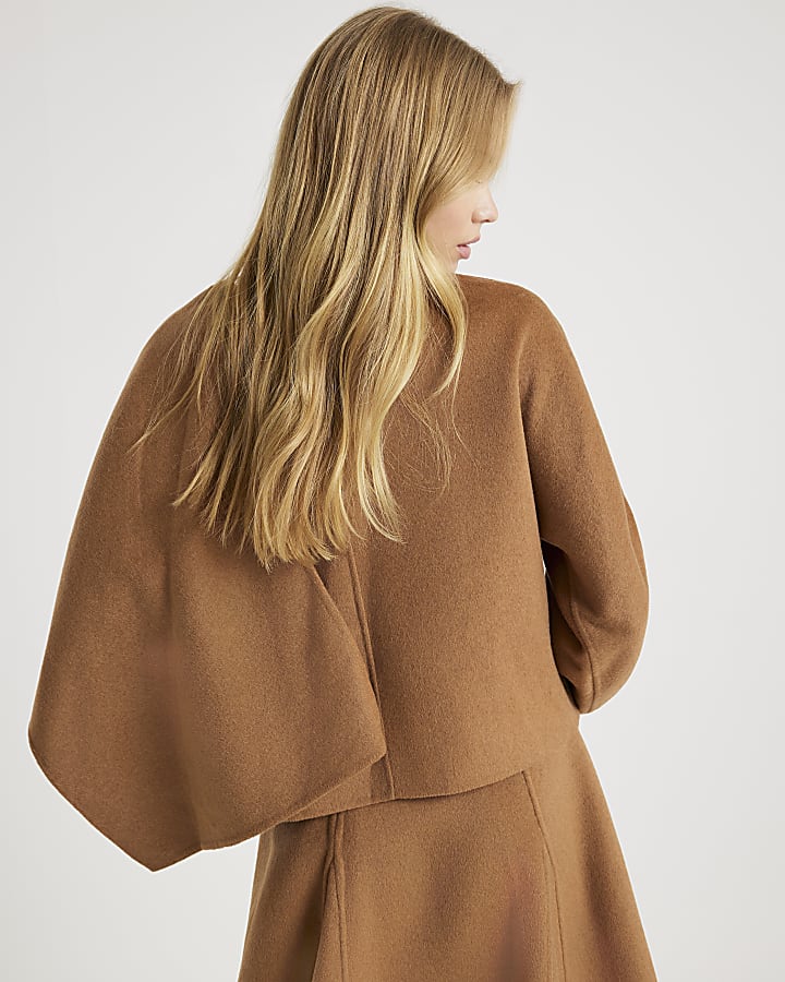 Brown Wool Blend Scarf Top