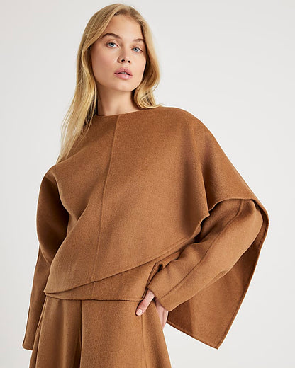 Brown Wool Blend Scarf Top