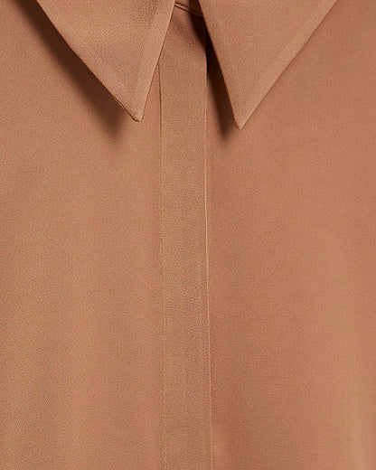 Brown Satin Long Sleeve Slim Fit Shirt