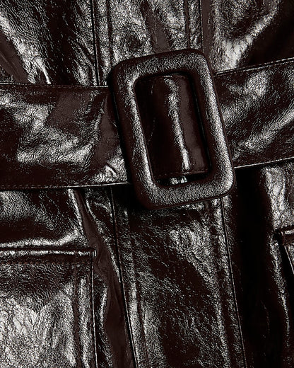 Red Faux Fur Trim Belted Trench Coat