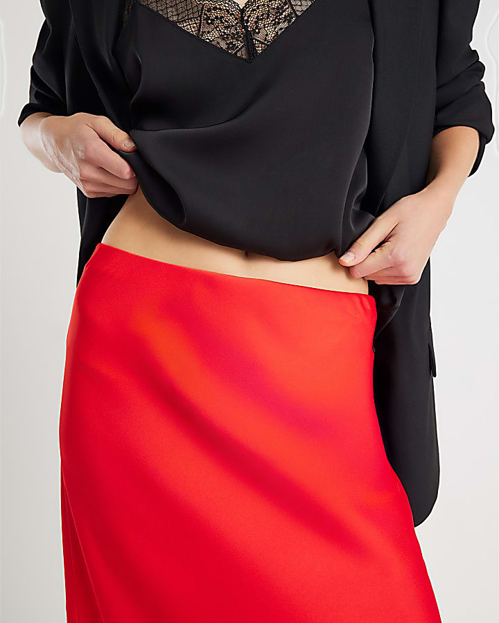 Red Satin Maxi Skirt