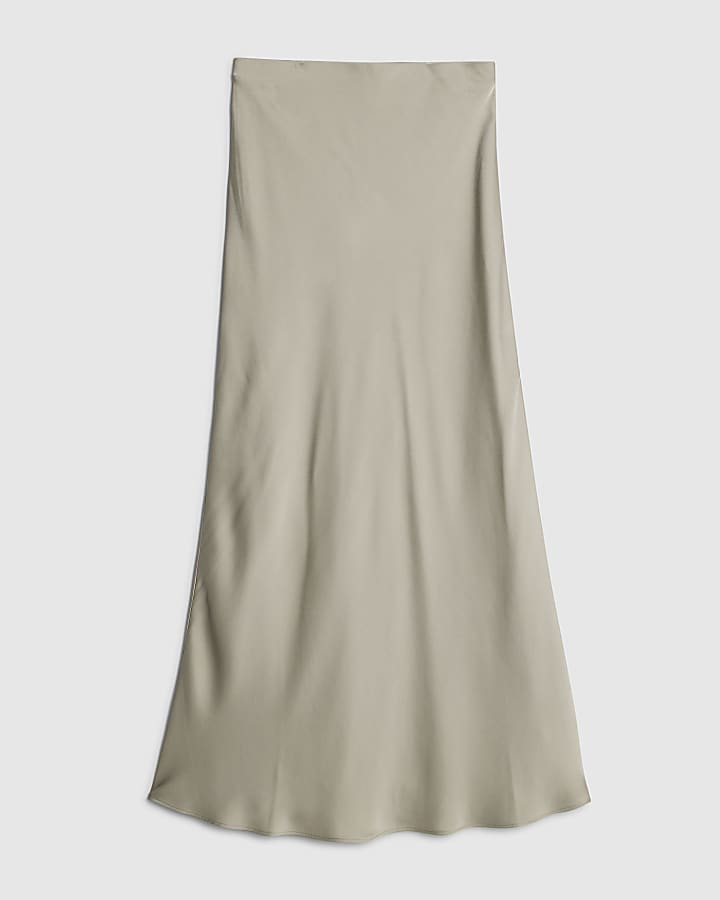Khaki Satin Maxi Skirt