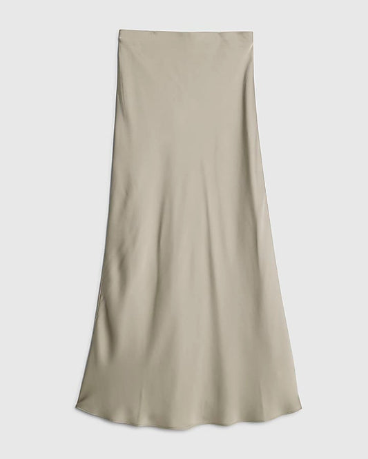 Khaki Satin Maxi Skirt