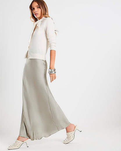 Khaki Satin Maxi Skirt