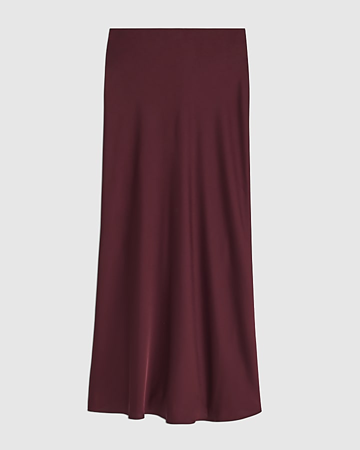 Burgundy Satin Maxi Skirt