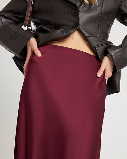 Burgundy Satin Maxi Skirt