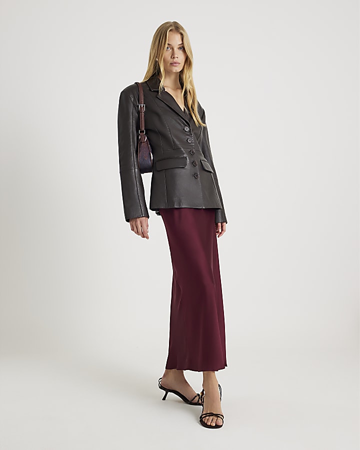 Burgundy Satin Maxi Skirt