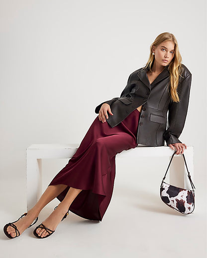 Burgundy Satin Maxi Skirt