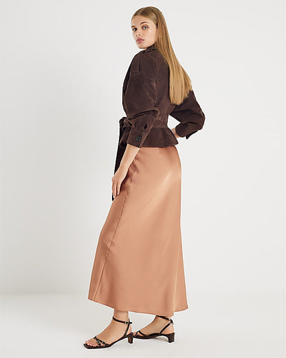 Brown Satin Maxi Skirt