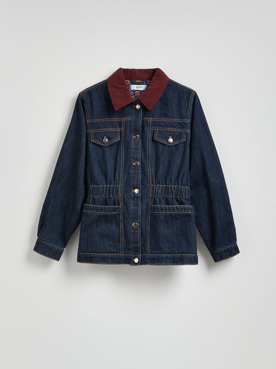 Denim jacket with contrasting collar