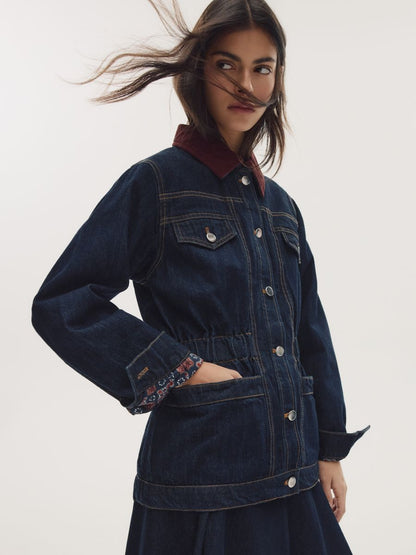 Denim jacket with contrasting collar