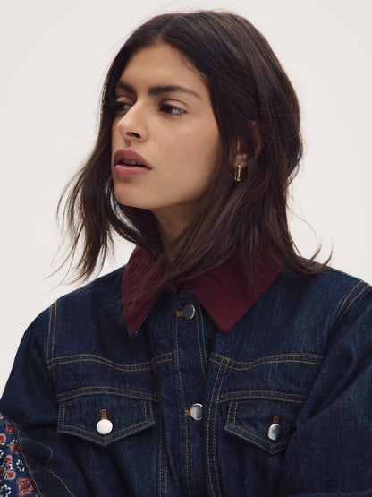 Denim jacket with contrasting collar