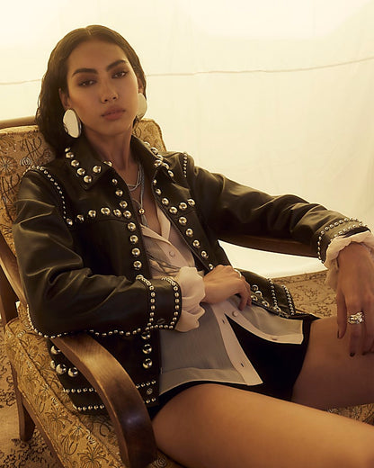 Brown Leather Studded Jacket