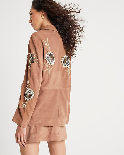 Pink Suede Embellished Blazer