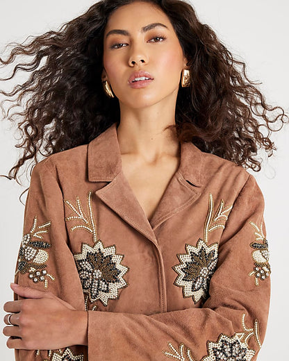 Pink Suede Embellished Blazer