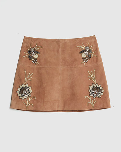 Pink Suede Embellished Mini Skirt