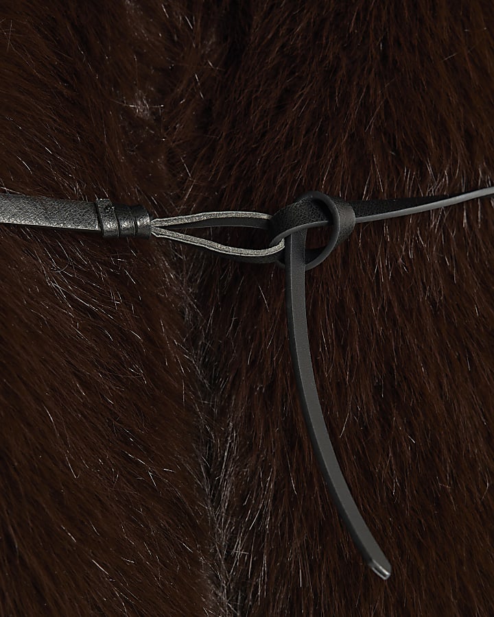 Brown Short Belted Faux Fur Coat | River Island