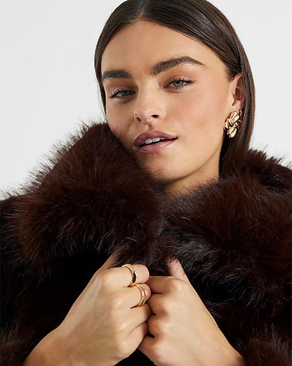 Brown Short Belted Faux Fur Coat | River Island