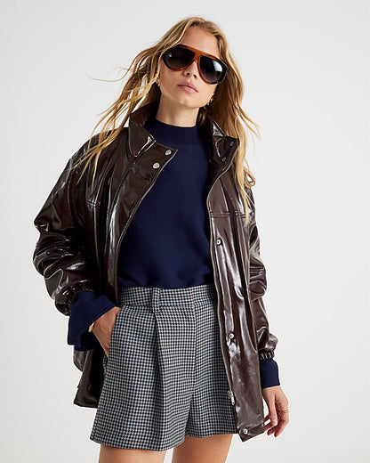 Red Faux Leather Funnel Neck Jacket