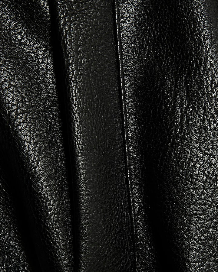 Black Faux Leather Funnel Neck Biker Jacket
