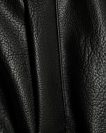 Black Faux Leather Funnel Neck Biker Jacket