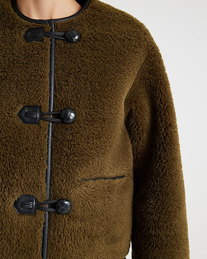 Khaki Borg Button Through Jacket