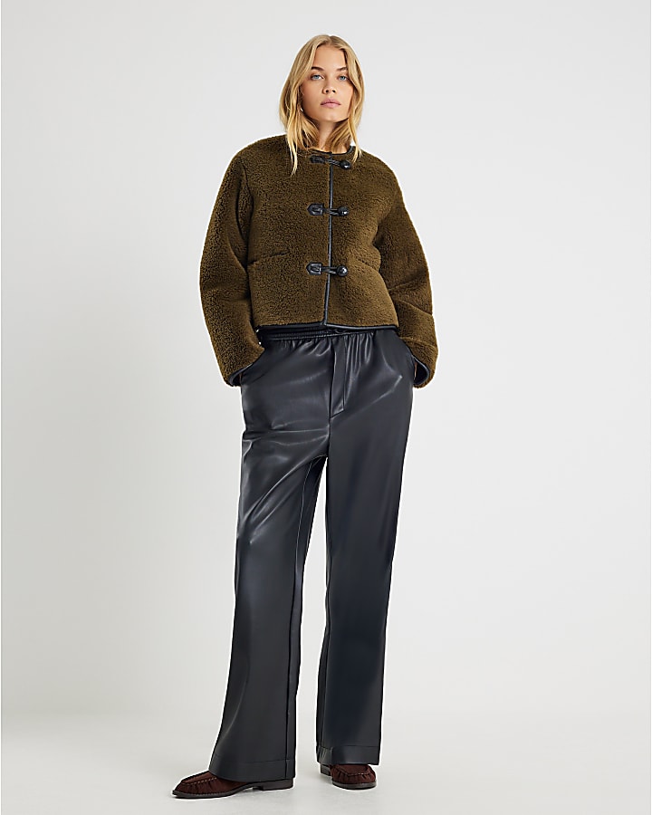 Khaki Borg Button Through Jacket