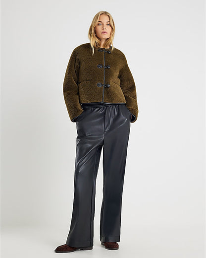 Khaki Borg Button Through Jacket