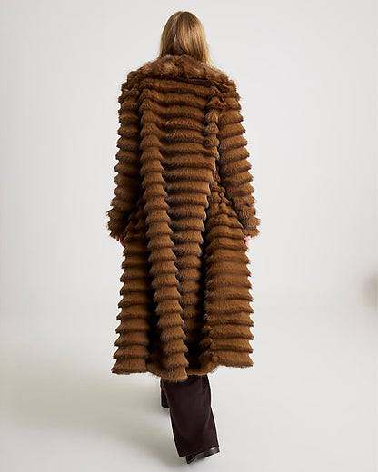 Brown Pelted Faux Fur Longline Coat