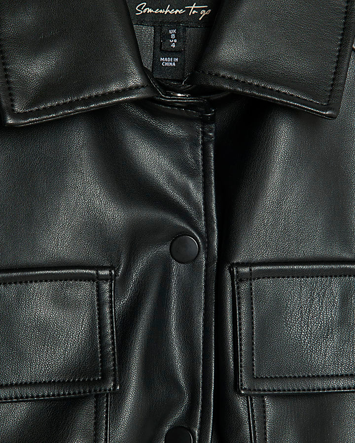 Black Faux Leather Belted Sleeveless Top