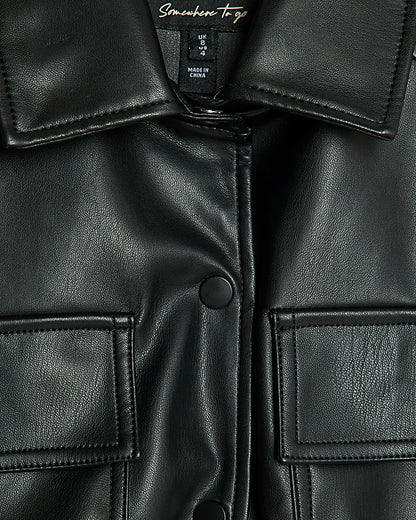 Black Faux Leather Belted Sleeveless Top