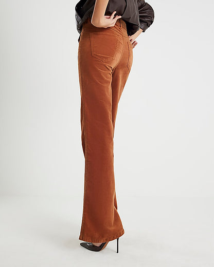 Orange Corduroy Relaxed Flared Trousers