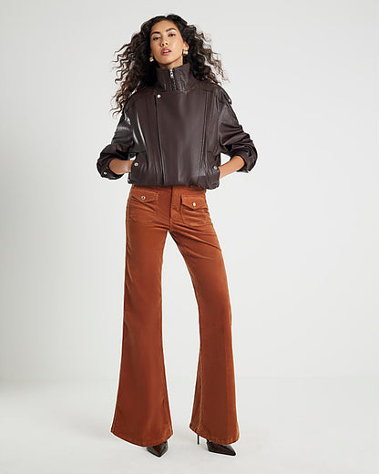 Orange Corduroy Relaxed Flared Trousers