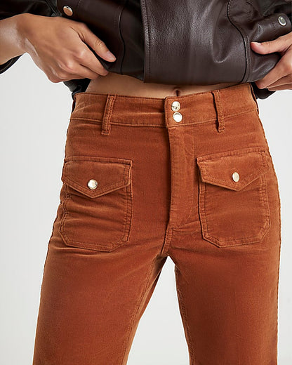 Orange Corduroy Relaxed Flared Trousers